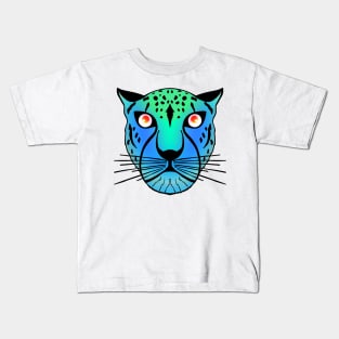 Neon Blue and Green Leopard Kids T-Shirt